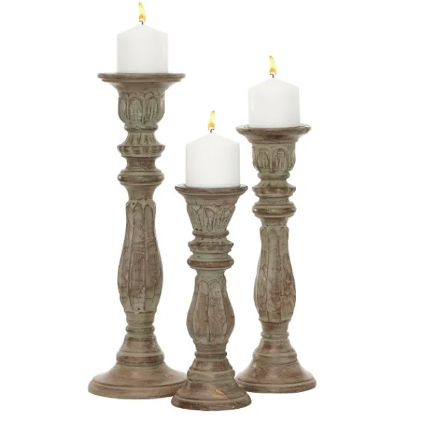 Candle Holders-Kirkland's Home Dark Stained Wood Candle Holders, Set Of 3 Gray
