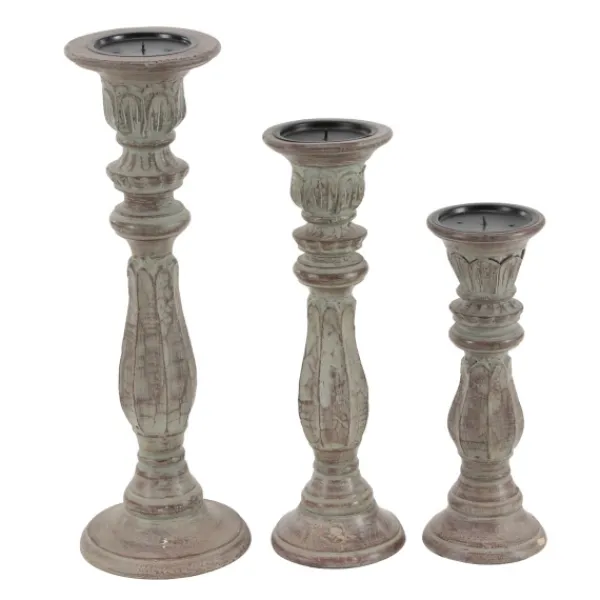 Candle Holders-Kirkland's Home Dark Stained Wood Candle Holders, Set Of 3 Gray