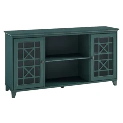 Cabinets & Sideboards-Kirkland's Home Dark Teal Fretwork 2-Door Sideboard Blue