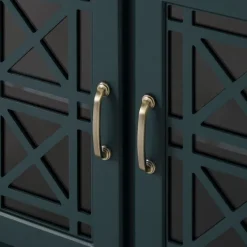 Cabinets & Sideboards-Kirkland's Home Dark Teal Tiered Fretwork Cabinet Blue