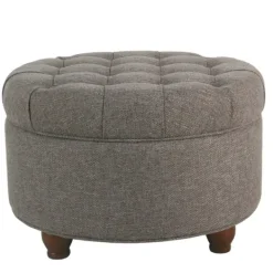 Benches & Ottomans-Kirkland's Home Dark Tufted Round Storage Ottoman Gray