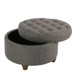 Benches & Ottomans-Kirkland's Home Dark Tufted Round Storage Ottoman Gray