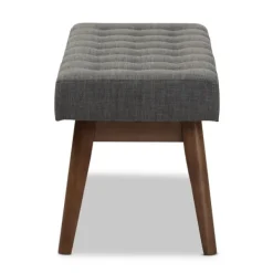 Benches & Ottomans-Kirkland's Home Dark Tufted Walnut Wood Bench Gray