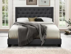 Beds & Headboards-Kirkland's Home Dark Upholstered Button Tufted Wing Queen Bed Gray