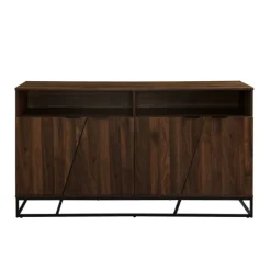 Cabinets & Sideboards-Kirkland's Home Dark Walnut Angled Door Wooden Sideboard Cabinet Brown