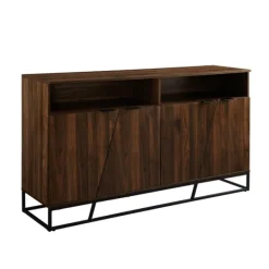 Cabinets & Sideboards-Kirkland's Home Dark Walnut Angled Door Wooden Sideboard Cabinet Brown