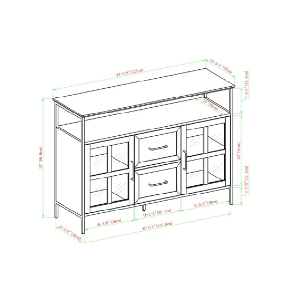 Cabinets & Sideboards-Kirkland's Home Dark Walnut 3-Door Industrial Sideboard And Buffet Brown