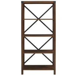 Bookshelves-Kirkland's Home Dark Walnut Farmhouse Metal Bookcase Brown