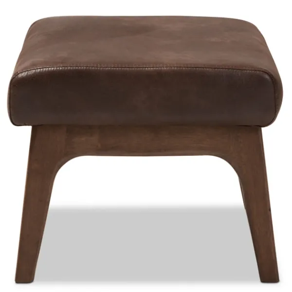 Benches & Ottomans-Kirkland's Home Dark Walnut Faux Leather Ottoman Brown