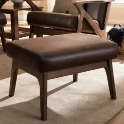Benches & Ottomans-Kirkland's Home Dark Walnut Faux Leather Ottoman Brown