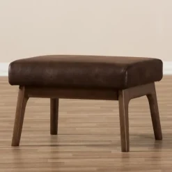Benches & Ottomans-Kirkland's Home Dark Walnut Faux Leather Ottoman Brown