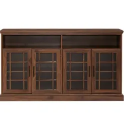 Tv Stands & Media Consoles-Kirkland's Home Dark Walnut Glass Door Classic Tv Stand Brown