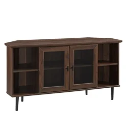 Tv Stands & Media Consoles-Kirkland's Home Dark Walnut Glass Door Corner Tv Stand Brown