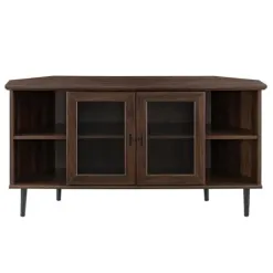 Tv Stands & Media Consoles-Kirkland's Home Dark Walnut Glass Door Corner Tv Stand Brown
