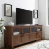 Tv Stands & Media Consoles-Kirkland's Home Dark Walnut Glass Paneled Door Tv Stand Brown