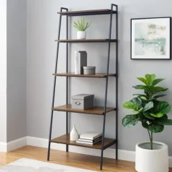 Bookshelves-Kirkland's Home Dark Walnut Industrial Ladder Shelf Brown