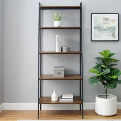 Bookshelves-Kirkland's Home Dark Walnut Industrial Ladder Shelf Brown