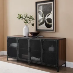 Cabinets & Sideboards-Kirkland's Home Dark Walnut Industrial Sideboard Cabinet Brown