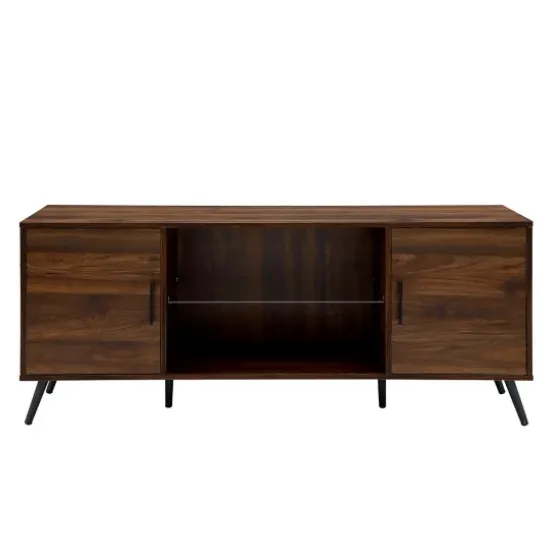 Tv Stands & Media Consoles-Kirkland's Home Dark Walnut Mid-Century 2-Door Media Cabinet Brown