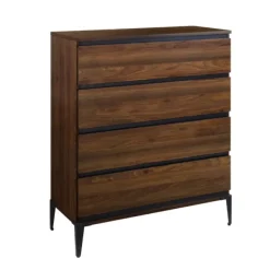 Dressers & Chests-Kirkland's Home Dark Walnut Midcentury Four-Drawer Chest Brown