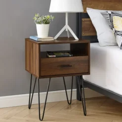 Accent & End Tables-Kirkland's Home Dark Walnut Modern Farmhouse Side Table Brown