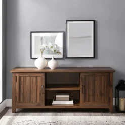 Tv Stands & Media Consoles-Kirkland's Home Dark Walnut Modern Farmhouse Tv Stand Brown