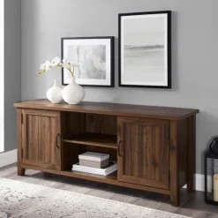Tv Stands & Media Consoles-Kirkland's Home Dark Walnut Modern Farmhouse Tv Stand Brown