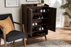 Entryway Furniture-Kirkland's Home Dark Walnut 5-Shelf Wooden Shoe Cabinet Brown