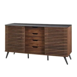 Cabinets & Sideboards-Kirkland's Home Dark Walnut Slatted 4-Drawer Cabinet Brown
