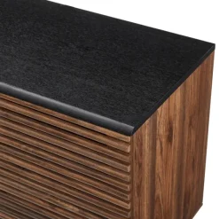 Cabinets & Sideboards-Kirkland's Home Dark Walnut Slatted 4-Drawer Cabinet Brown