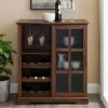 Cabinets & Sideboards-Kirkland's Home Dark Walnut Sliding Glass Door Bar Cabinet Brown