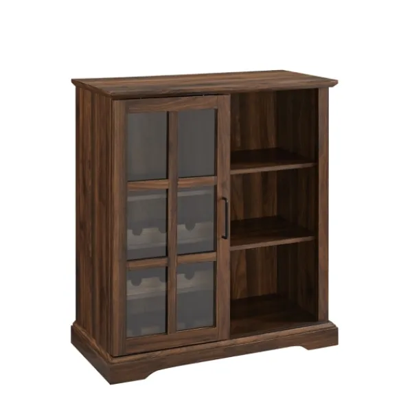 Cabinets & Sideboards-Kirkland's Home Dark Walnut Sliding Glass Door Bar Cabinet Brown