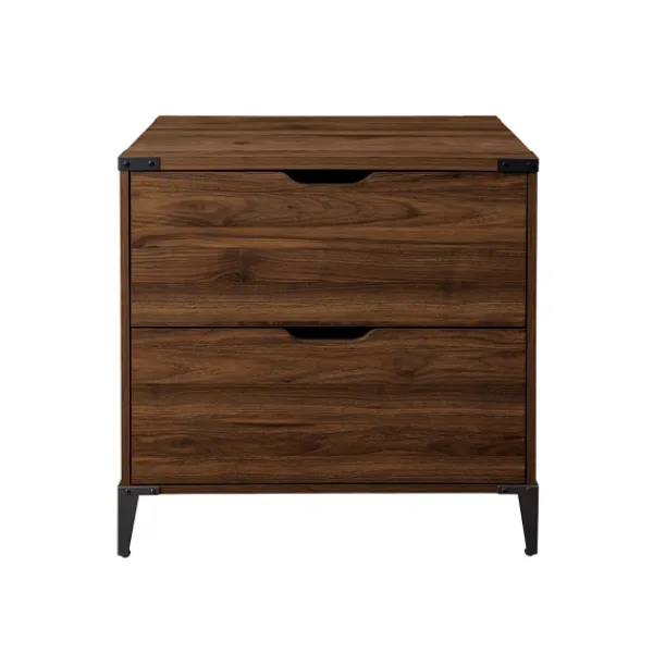 Office Furniture-Kirkland's Home Dark Walnut Wood And Iron Accent Filing Cabinet Brown