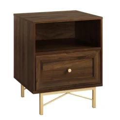 Nightstands-Kirkland's Home Dark Walnut Wood Open Cubby Nightstand Brown