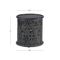 Accent & End Tables-Kirkland's Home Dark Wood Carved Detail Accent Table Gray
