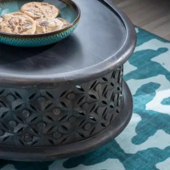 Coffee Tables-Kirkland's Home Dark Wood Carved Medallion Coffee Table Gray
