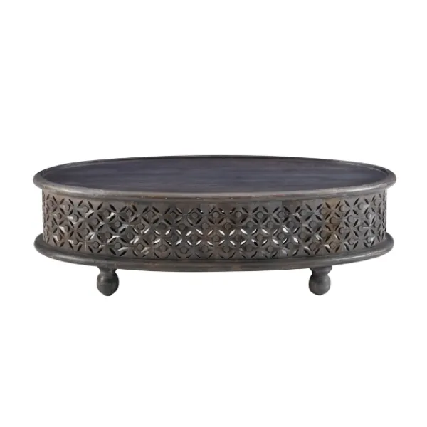 Coffee Tables-Kirkland's Home Dark Wood Carved Medallion Coffee Table Gray