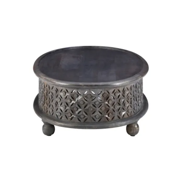 Coffee Tables-Kirkland's Home Dark Wood Carved Medallion Coffee Table Gray