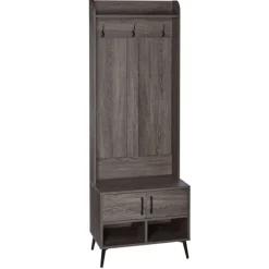 Entryway Furniture-Kirkland's Home Dark Wood Grain Hall Tree With Bench
