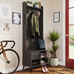 Entryway Furniture-Kirkland's Home Dark Wood Grain Hall Tree With Bench