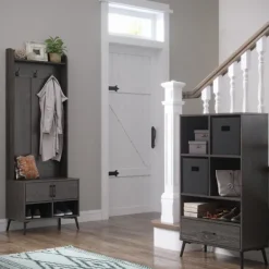 Entryway Furniture-Kirkland's Home Dark Wood Grain Hall Tree With Bench