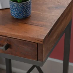 Accent & End Tables-Kirkland's Home Dark Wood Single Drawer C-Frame Accent Table Brown