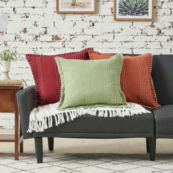 Pillows-Kirkland's Home Dark Woven Fringe Edge Pillow Red