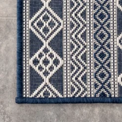 Outdoor Rugs-Kirkland's Home Davon Blue Geometric Striped Outdoor Rug, 5X8 Blue/Gray