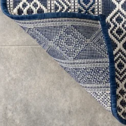 Outdoor Rugs-Kirkland's Home Davon Blue Geometric Striped Outdoor Rug, 5X8 Blue/Gray