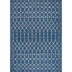 Outdoor Rugs-Kirkland's Home Davon Blue Moroccan Trellis Outdoor Rug, 5X8 Blue/Gray