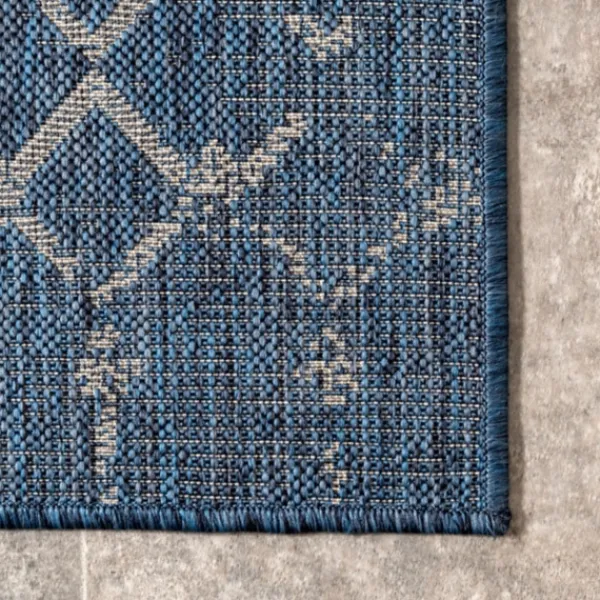 Outdoor Rugs-Kirkland's Home Davon Blue Moroccan Trellis Outdoor Rug, 5X8 Blue/Gray