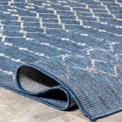 Outdoor Rugs-Kirkland's Home Davon Blue Moroccan Trellis Outdoor Rug, 8X10 Blue/Gray