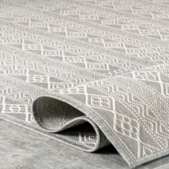 Outdoor Rugs-Kirkland's Home Davon Gray Geometric Striped Outdoor Rug, 8X10 Gray/White