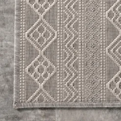 Outdoor Rugs-Kirkland's Home Davon Gray Geometric Striped Outdoor Rug, 8X10 Gray/White